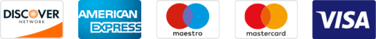 Accepted Credit Card Logos (Discover, Amex, Maestro, Mastercard, Visa)